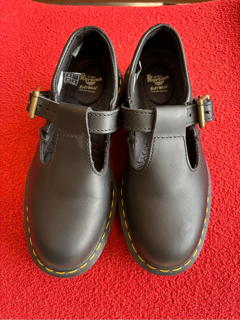 Dr. Martens Black T-Bar Shoes Polly Mary Jane Work Comfort Size 8